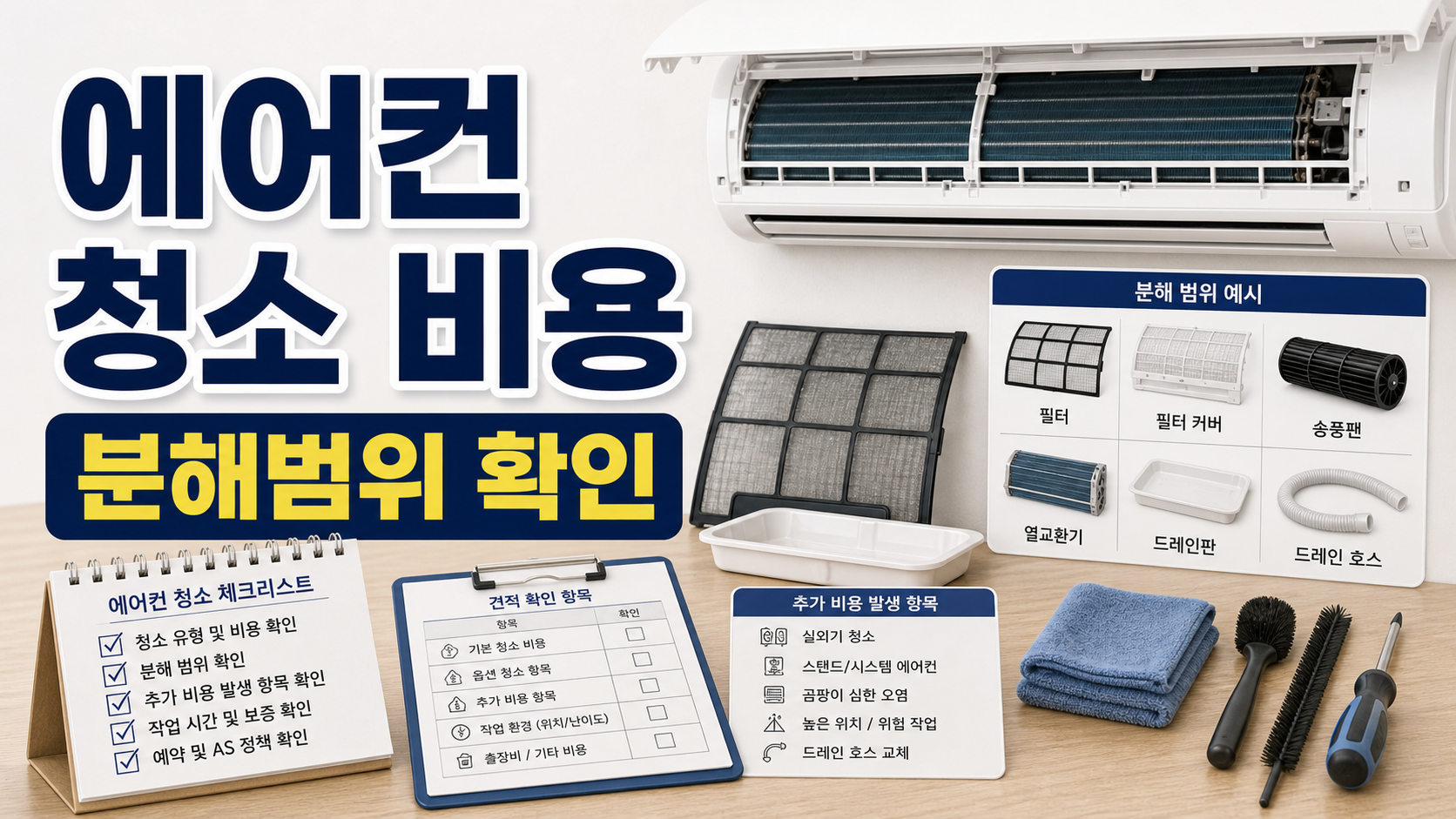 에어컨 청소 비용 견적 전 분해 범위와 추가비 확인하기