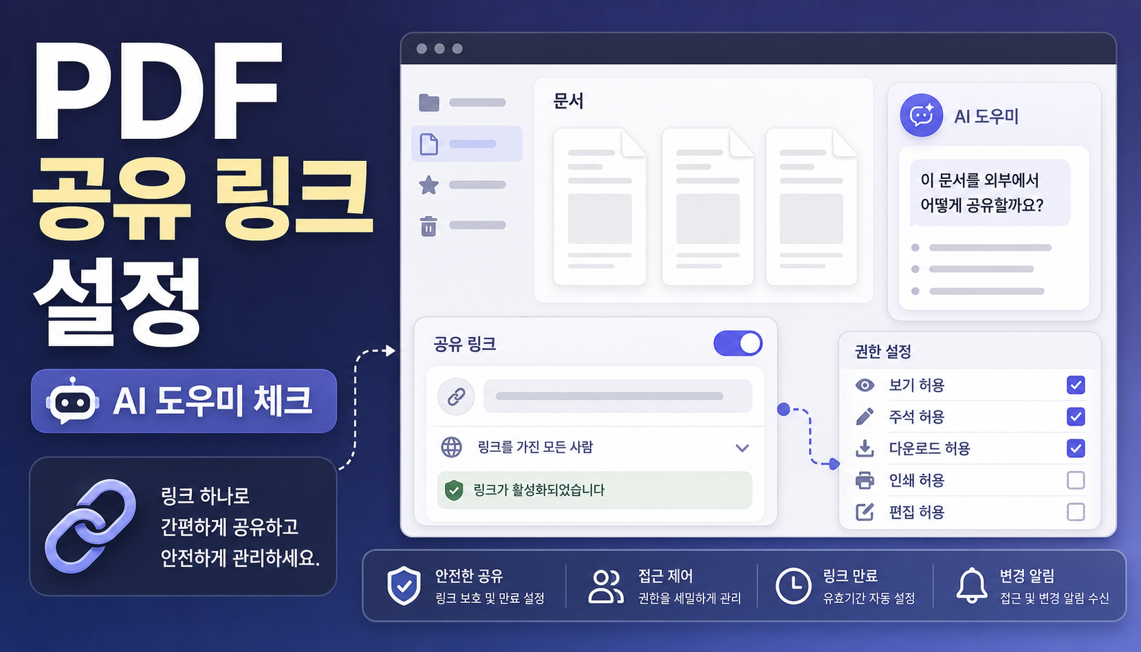 Adobe Acrobat PDF Spaces 공유 링크와 AI Assistant 설정 확인