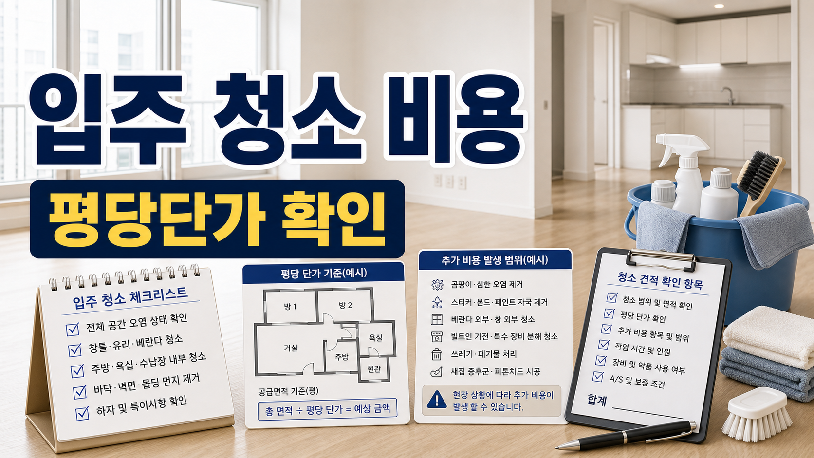 입주 청소 비용 견적 전 평당 단가와 추가 요금 범위 확인하기