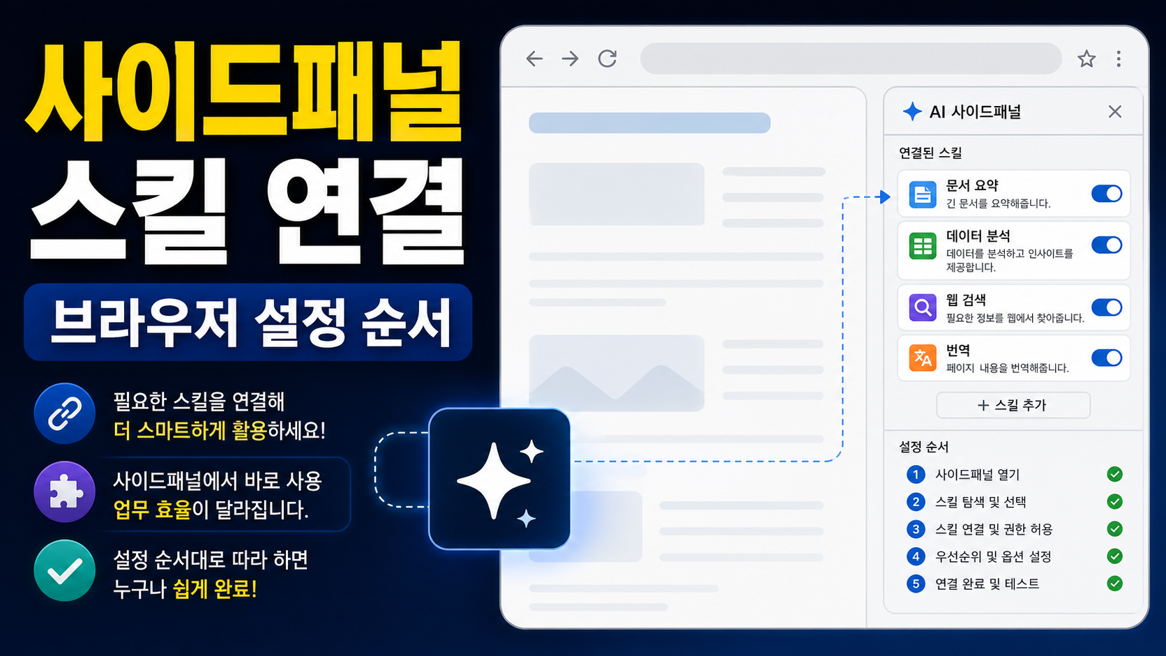 Chrome Gemini side panel 스킬 연결 설정, 브라우저에서 확인할 순서