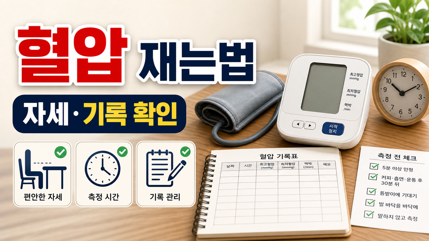 혈압 재는법: 집에서 측정 전 자세와 기록 순서 확인