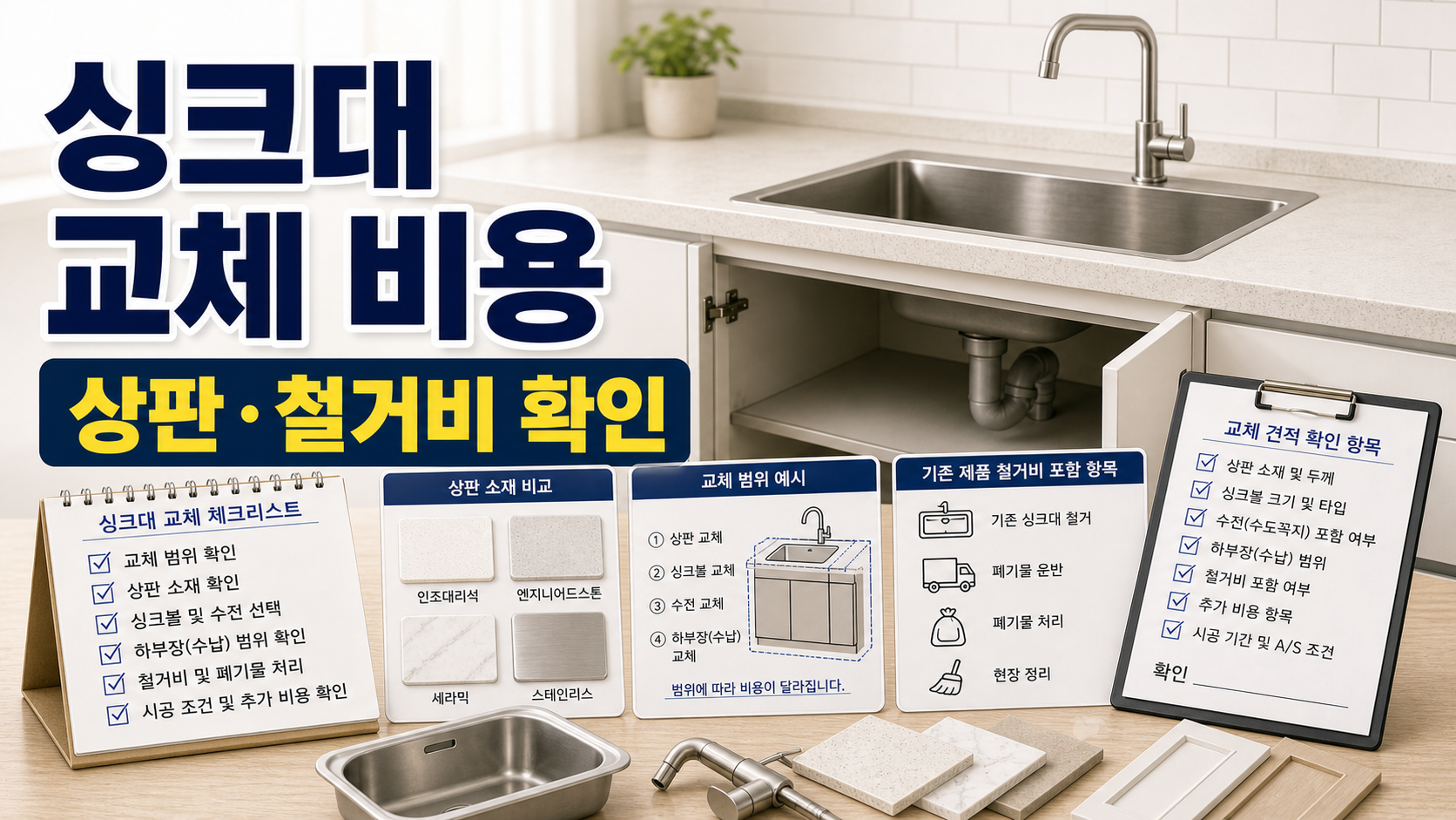 주방 싱크대 교체 비용 견적 전 상판 자재와 철거비 범위 확인하기