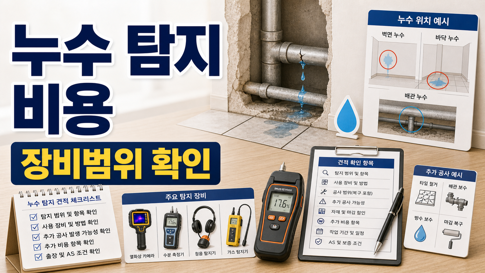 누수 탐지 비용 견적 전 장비 범위와 추가 공사비 확인하기