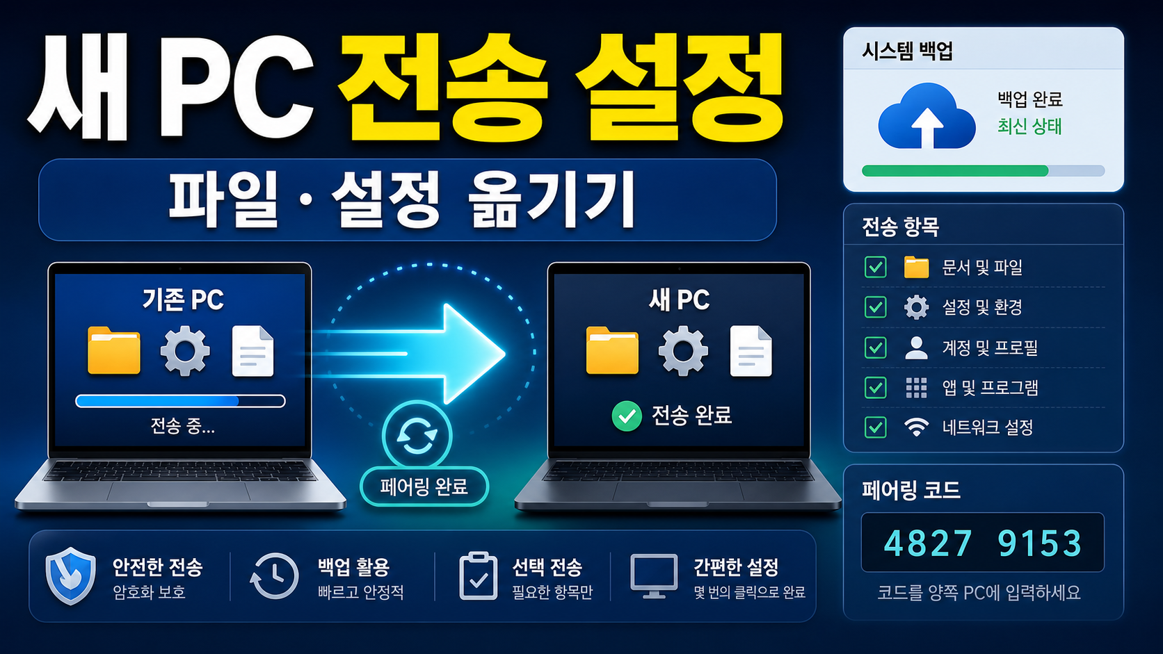 Windows Backup 새 PC 전송 페어링 설정: 파일·설정 옮기기 전 확인할 순서