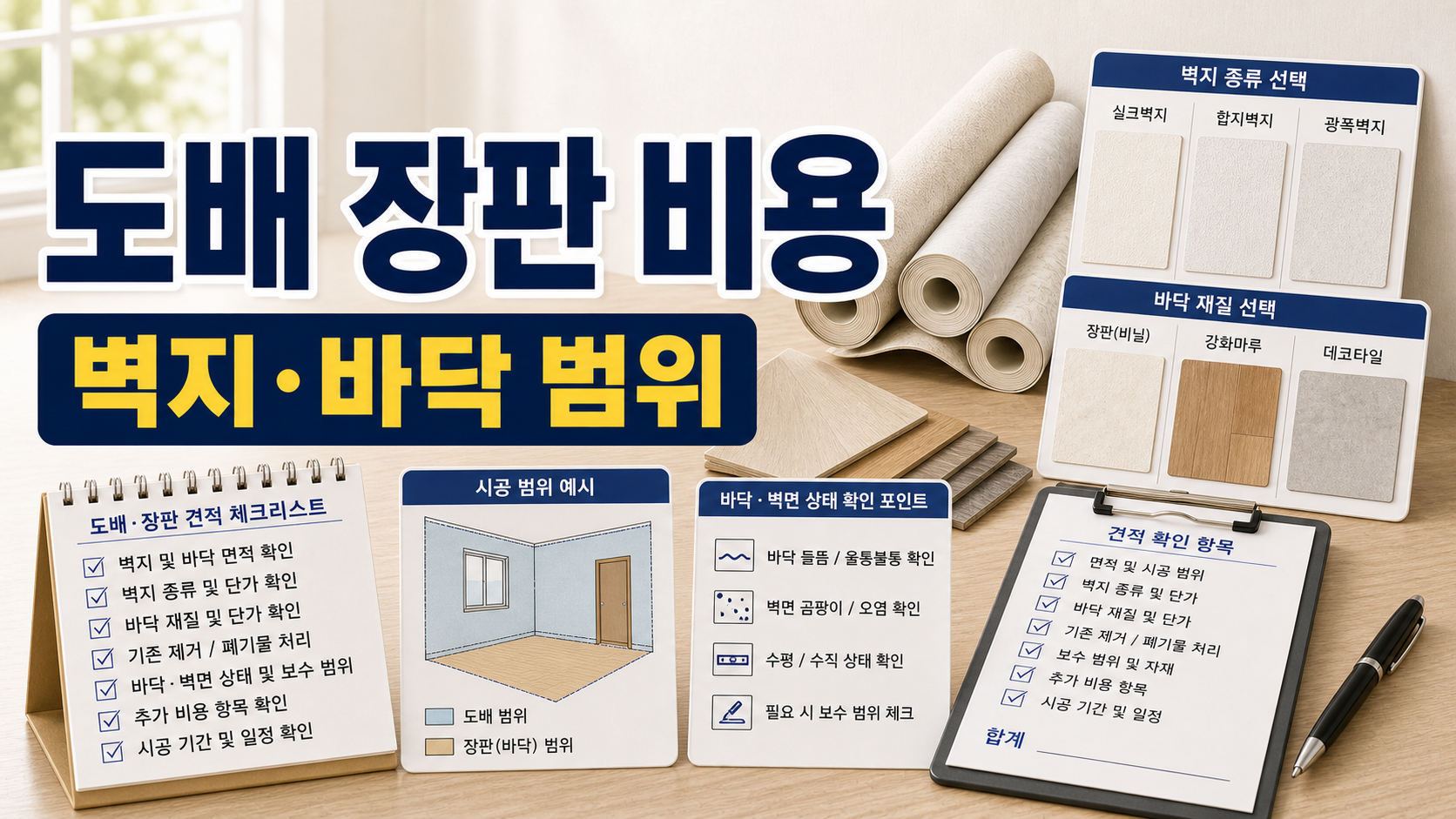 아파트 도배 장판 비용 견적 전 벽지 종류와 기본 바탕 정리 범위 확인하기