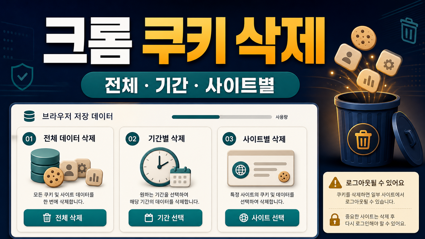 크롬 쿠키 삭제 – 전체 삭제와 사이트별 정리 차이