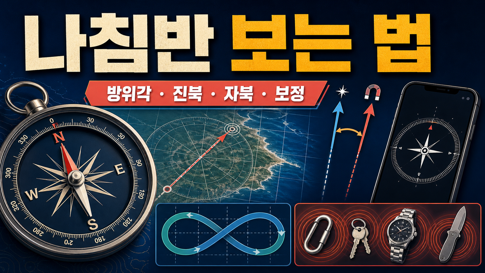 나침반 보는 법: 방위각·진북·자북과 휴대폰 보정 방법