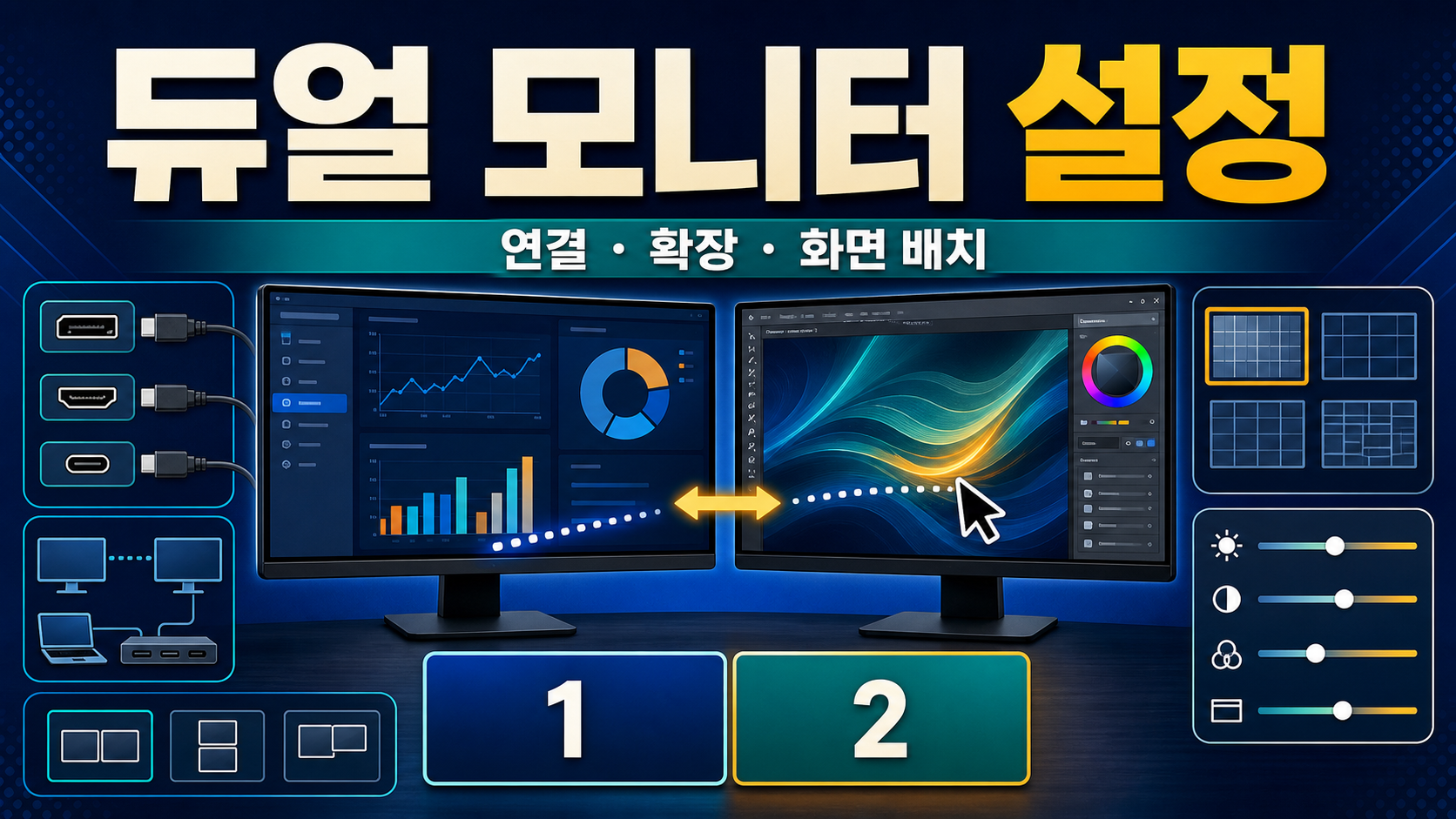 듀얼 모니터 설정 방법: 연결·확장·배치·해상도 문제 해결