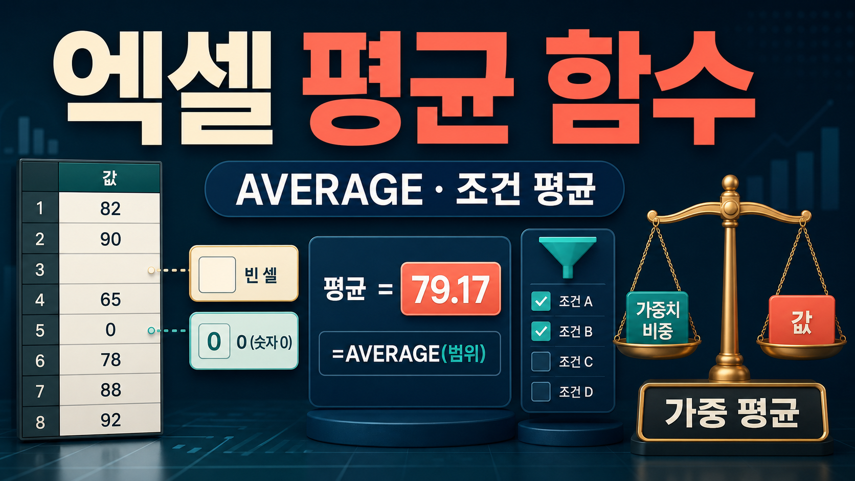 엑셀 평균 함수 – AVERAGE와 조건 평균 비교