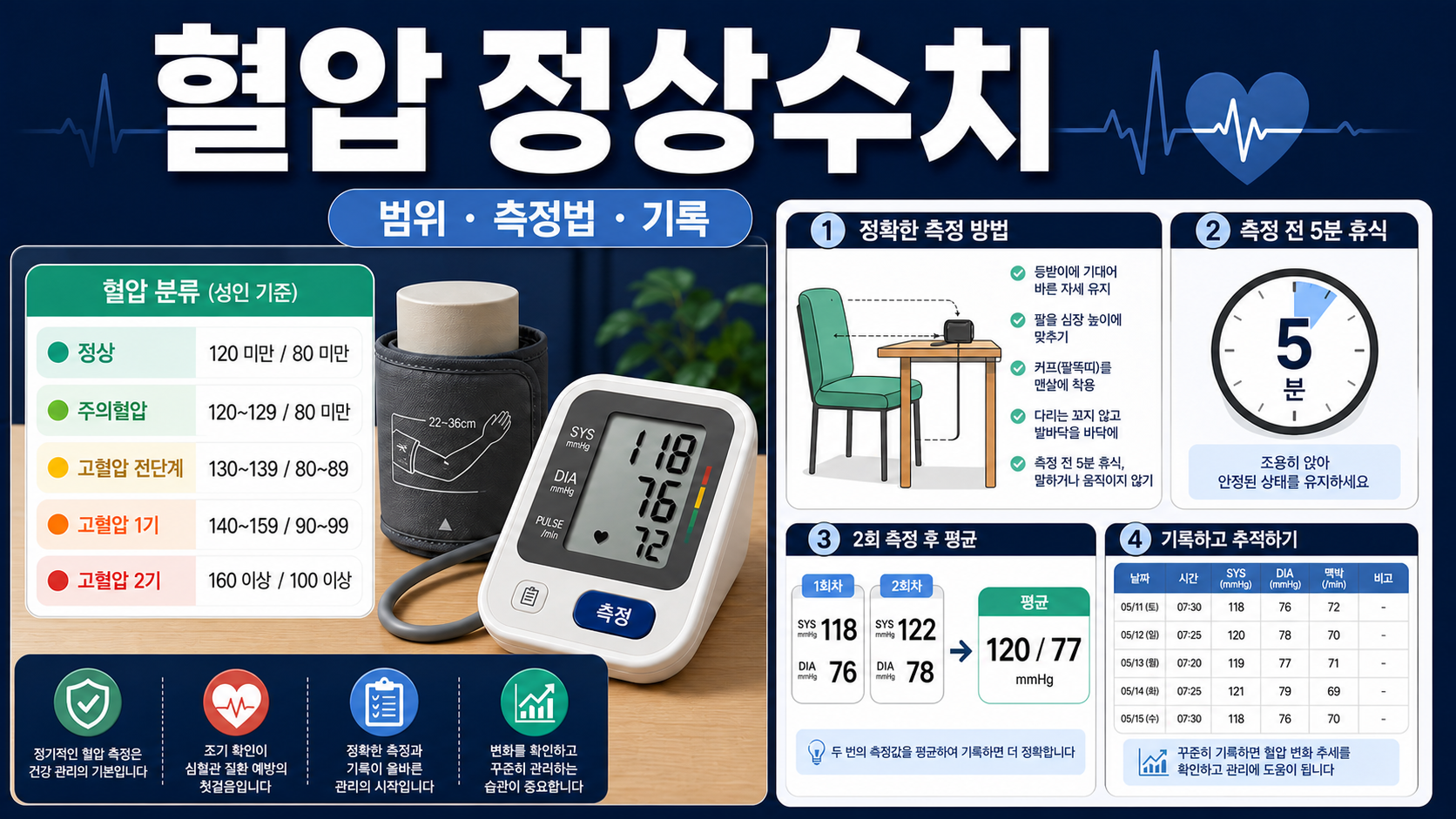 혈압 정상수치와 집에서 정확히 재는 방법