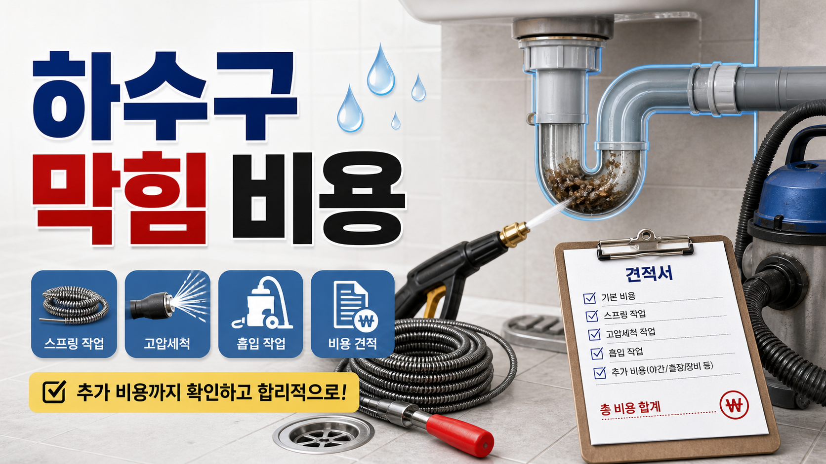 하수구 막힘 해결 비용 결제 전 고압세척과 스프링 범위 확인하기