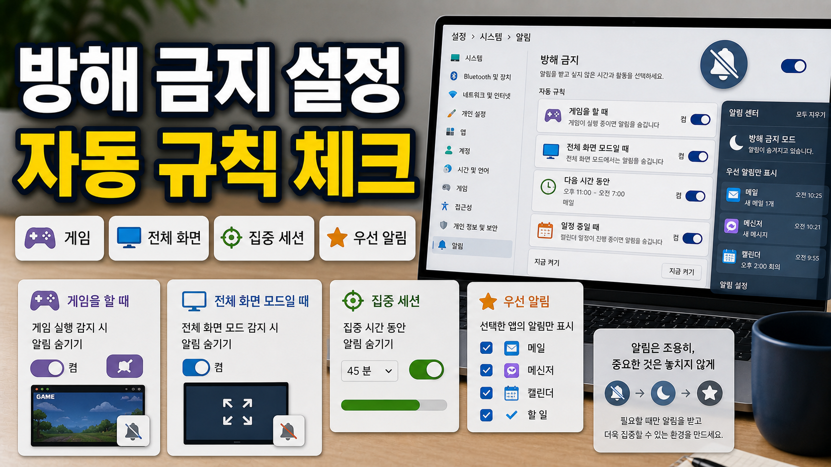 Windows 11 방해 금지 자동 규칙 알림 설정 체크리스트