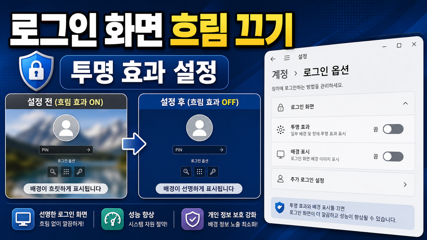 Windows 11 로그인 화면 배경 흐림 끄기 설정 확인법